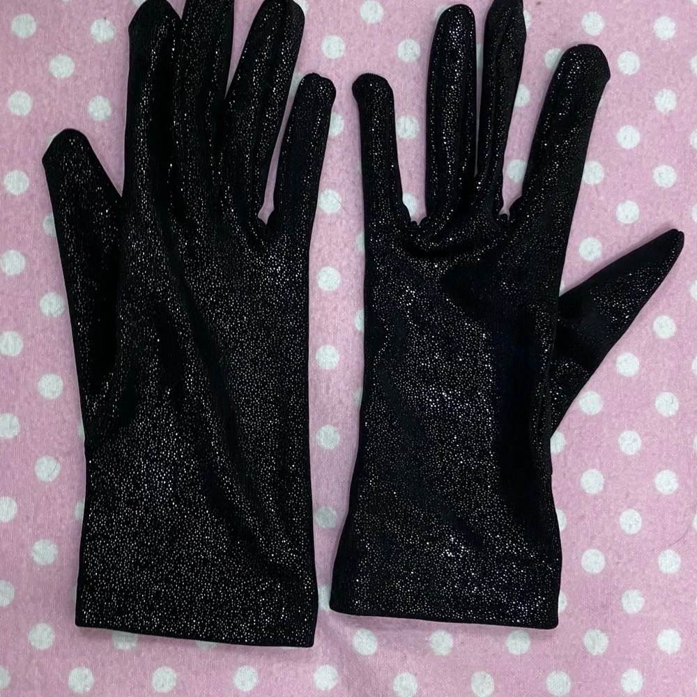 2 pair vintage gloves - black sateen/sparkle